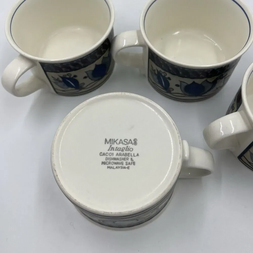 Mikasa Intaglio CAC01 Arabella Mug Coffee Tea Cup 2.5” x 3.5” - Set of 4 EUC